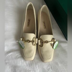 Paul Green Cream Leather Horsebit Loafers